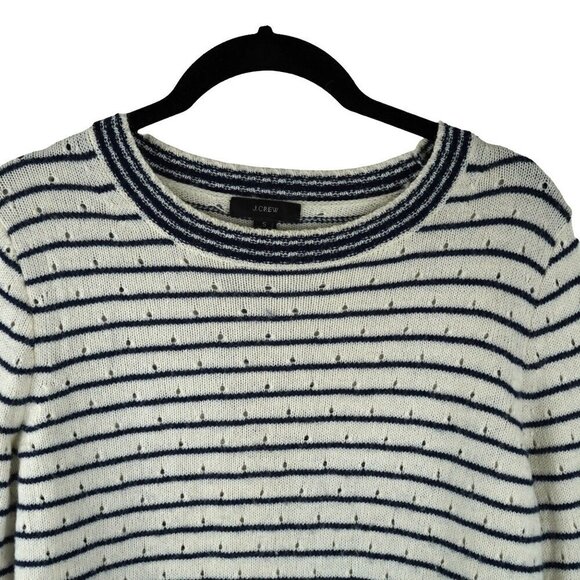 J.Crew Womens Striped Sweater  White & Navy Crew Neck Alpaca Wool Blend Size‎ S - Picture 2 of 7